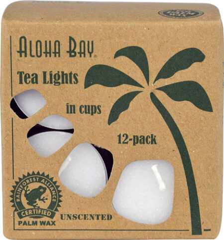 Aloha Bay Palm Wax Tea Lights In Cups Unscented -- 12 Candles