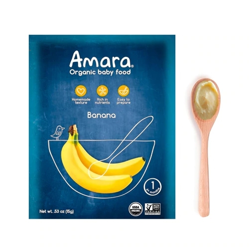 Amara Organic Baby Food Banana - 7 Sachês de 99g para Bebês | Nutrição Pura