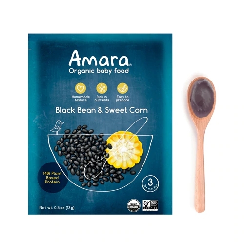 Amara Comida Orgânica para Bebês - Feijão Preto e Milho Doce, Etapa 3 - 5 Pacotes (aprox. 425g total)