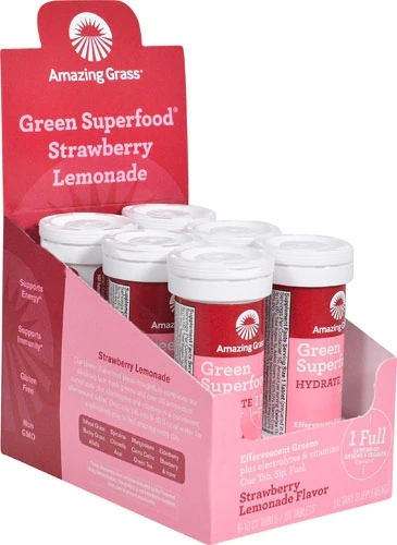 Amazing Grass Green Superfood Hydrate Efervescente Sabor Morango Limonada - 6 Tubos (60 Comprimidos)