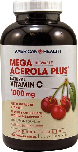 American Health Mega Acerola Plus 1000mg - 60 Comprimidos Mastigáveis Sabor Natural de Frutas Vermelhas