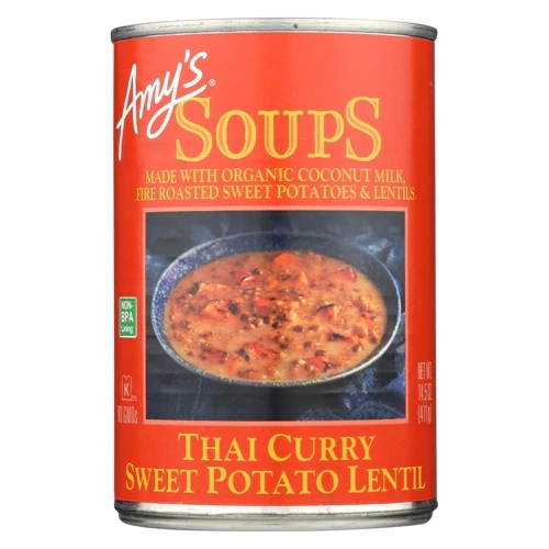 Amy's Soups Curry Tailandês Batata Doce Lentilha 411g - Refeição Vegetariana Saborosa