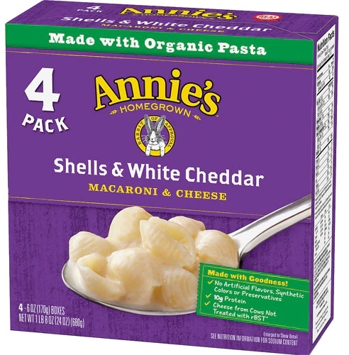 Annie's Homegrown Macarrão Conchas e Queijo Cheddar Branco (4 Pacotes) | Sabor Autêntico e Nutritivo