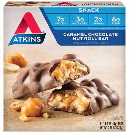 Atkins Snack Bar Caramel Chocolate Nut Roll -- 5 Bars