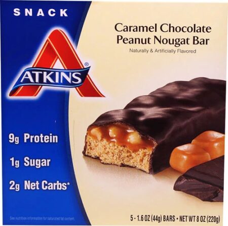 Atkins Snack Bar Caramel Chocolate Peanut Nougat -- 5 Bars