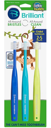 Escova de Dente Infantil Baby Buddy Brilliant! Cores Sortidas (Royal, Teal, Lime) - Pacote com 3 Unidades