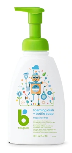 Sabão para Mamadeira e Louças Babyganics Espuma Sem Fragrância 473ml - Limpeza Pura para Bebês
