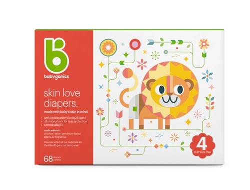 Fraldas Babyganics Skin Love Tamanho 4 - 68 Unidades (7,8 kg - 18 kg) - Cuidado Suave para a Pele do Bebê