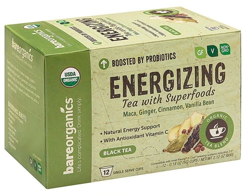 Chá Energizante BareOrganics Funcional - 12 Cápsulas Individuais | Energia Natural e Bem-Estar