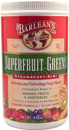 Barlean's Superfruit Greens Pó Sabor Morango Kiwi - 270g - Energia e Bem-Estar Natural