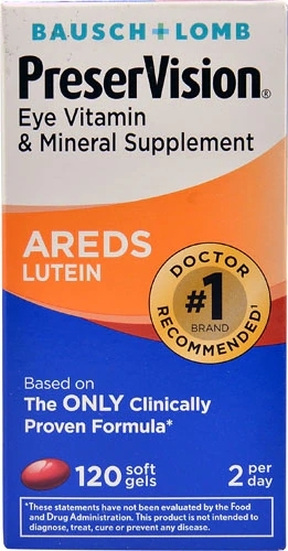 Bausch & Lomb PreserVision AREDS Luteína: Suplemento Vitamínico e Mineral para Saúde Ocular - 120 Cápsulas Gelatinosas