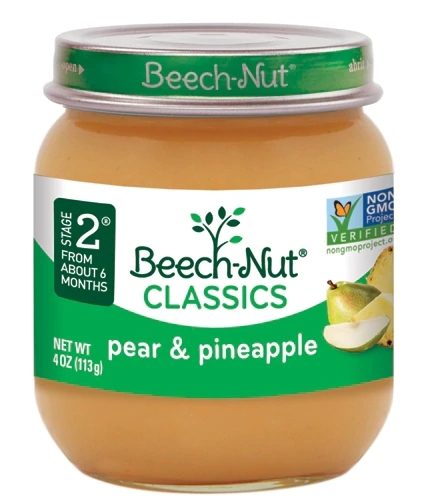 Beech-Nut Classics Purê de Pera e Abacaxi - Etapa 2 | 1.134g (Pack 10 Potes de 113g Cada)