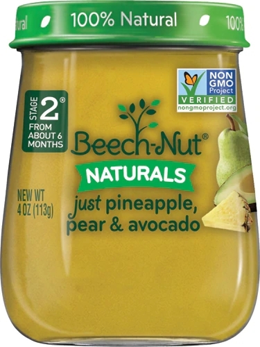Purê Beech-Nut Naturals Etapa 2: Abacaxi, Pera e Abacate - 284g (Pacote com 10 Unidades)