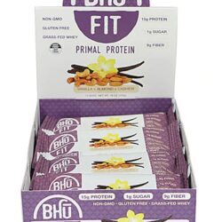 Barra de Proteína BHU Fit Primal Grass-Fed Whey Baunilha Amêndoa Caju Caixa 12 Barras 57g Cada