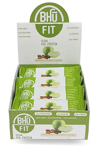 Barra de Proteína Vegana Orgânica BHU Fit Maçã com Canela e Noz-moscada - Caixa com 12 Unidades (Aprox. 60g cada)