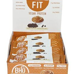 Barra de Proteína Vegana BHU Fit Sabor Pasta de Amendoim e Gotas de Chocolate - 12 Barras (Aprox. 600g)