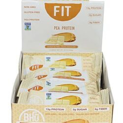 BHU Fit Barra de Proteína Vegana de Ervilha Sabor Manteiga de Amendoim & Chocolate Branco - 12 Barras (Aprox. 600g)