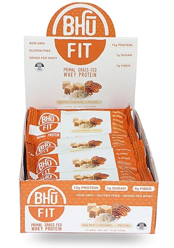 Barra Proteica BHU Primal Grass-Fed Whey Protein Salty Caramel & Pecan - 12 Barras (Aprox. 57g cada)