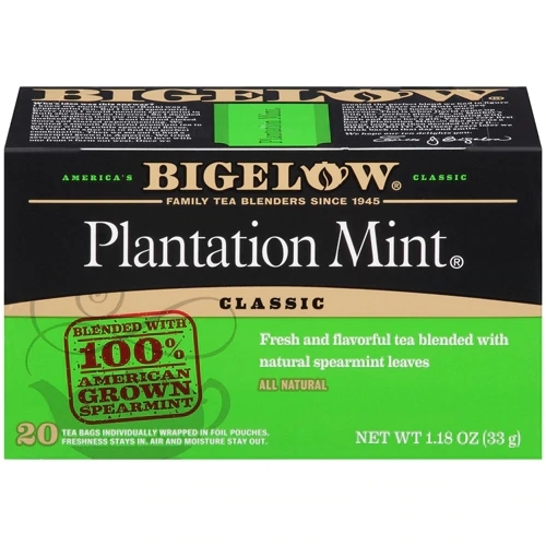 Bigelow Chá Plantation Mint Classic - 20 Sachês (Aprox. 36g) - Refrescância Pura
