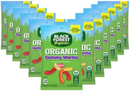 Black Forest Organic Gummy Worms Candy Gluten Free Assorted Fruit -- 12 Bags