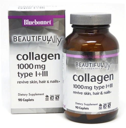 Bluebonnet Nutrition Beautiful Ally™ Colágeno 1000mg - 90 Caplets: Pele Radiante e Articulações Fortes