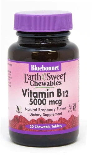Bluebonnet Nutrition EarthSweet Chewables Vitamina B12 Morango Natural 5000 mcg - 30 Comprimidos Mastigáveis