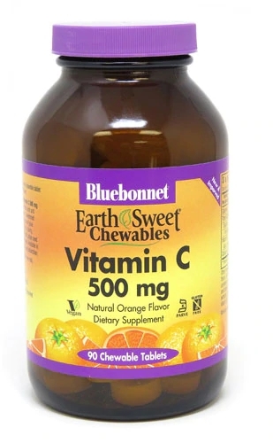 Bluebonnet Nutrition EarthSweet® Vitamina C Mastigável Sabor Laranja Natural - 500mg - 90 Comprimidos Mastigáveis