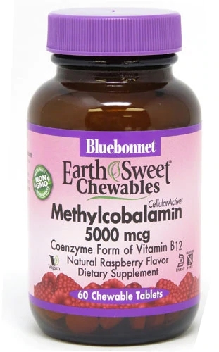 Bluebonnet Nutrition EarthSweet® Metilcobalamina 5000mcg - 60 Comprimidos Mastigáveis Sabor Framboesa Natural