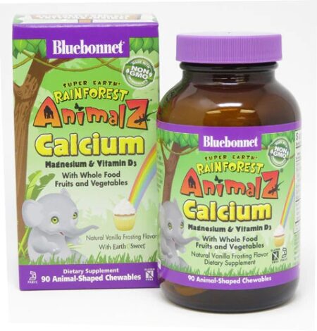 Bluebonnet Nutrition Super Earth® Rainforest Animalz® Calcium Magnesium & Vitamin D3 Natural Vanilla Frosting -- 90 Animal-Shaped Chewables