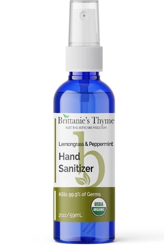 Higienizador de Mãos Orgânico Brittanie's Thyme Capim-Limão e Hortelã 59ml - Aloe Vera e Óleos Essenciais