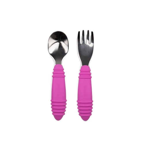 Talheres para Bebê Bumkins Colher e Garfo Infantil Fúcsia - Kit Auto-Alimentação