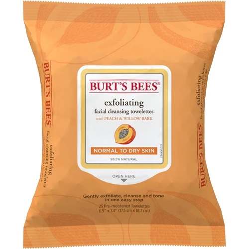 Lenços de Limpeza Facial Burt's Bees Pêssego e Casca de Salgueiro Pele Normal a Seca - 25 Lenços