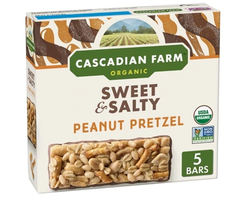 Barras de Granola Orgânica Cascadian Farms Doce & Salgado Amendoim e Pretzel - Pacote com 5 Barras (Aproximadamente 213g)