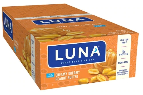 Clif LUNA Whole Nutrition Bar Sabor Creamy Dreamy Peanut Butter - Caixa com 15 Barras Energéticas