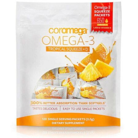 Coromega Omega-3 Tropical Squeeze plus D Tropical Orange -- 120 Packets