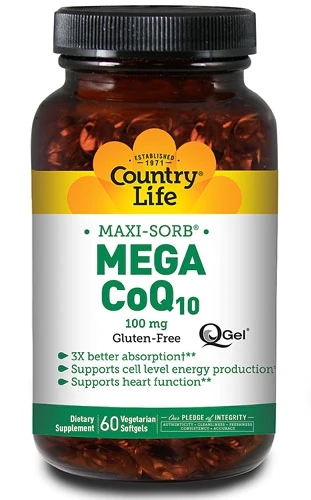 Country Life CoQ-10 Mega Q-Gel® 100mg - Coenzima Q10 para Coração e Energia, 60 Softgels