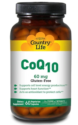 CoQ10 60mg Country Life | Coenzima Q10 Vegetariana p/ Energia e Saúde Cardíaca - 60 Cápsulas