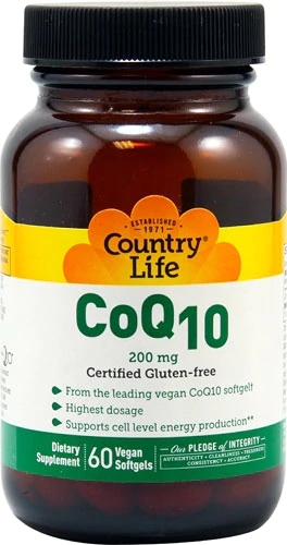 Country Life CoQ10 200mg - 60 Softgels Veganos | Ubiquinona para Energia e Coração