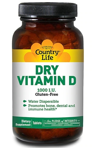 Vitamina D 1000 UI Country Life Dry (Ergocalciferol) - 100 Comprimidos Veganos