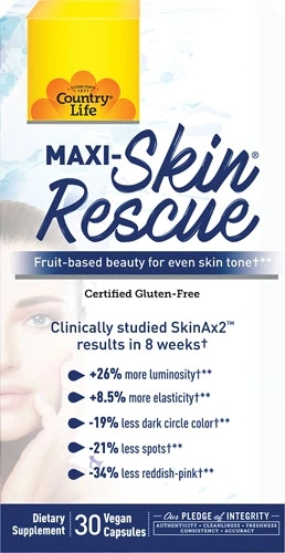 Country Life Maxi-Skin® Rescue | 30 Cápsulas Veganas para Saúde da Pele com SkinAx2™