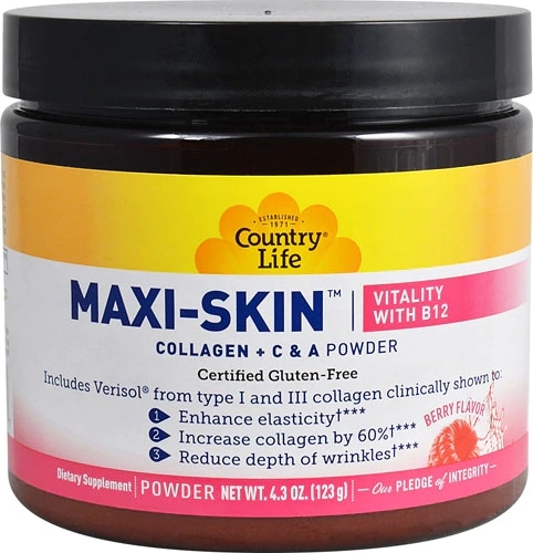 Country Life MAXI-SKIN™ Vitality B12 Berry | Colágeno Verisol para Pele Radiante