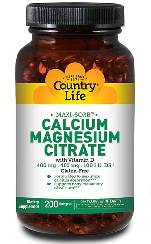 Country Life Maxi-Sorb Cálcio Magnésio Citrato D3 - 200 Softgels | Suporte Ósseo e Muscular com Absorção Otimizada