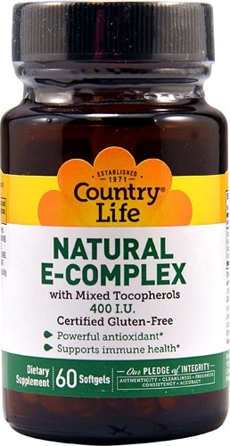 Vitamina E Natural Country Life E-Complex 400 UI - D-Alfa Tocoferóis - 60 Softgels