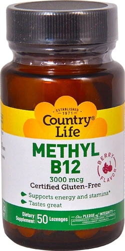 Country Life Superior B12 Metilcobalamina Sublingual 3000mcg Berry - Energia e Saúde Nervosa - 50 Pastilhas
