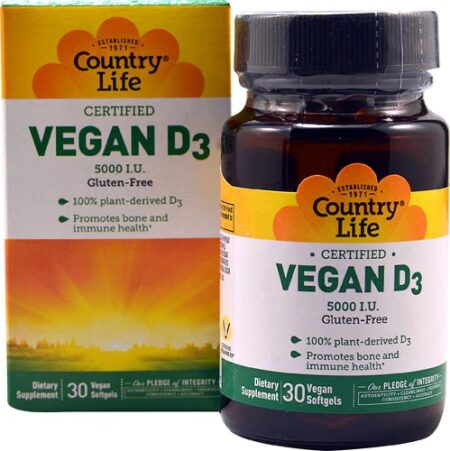 Country Life Vegan D3 -- 5000 IU - 30 Vegan Softgels