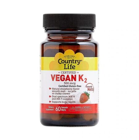 Country Life Vegan K2 Strawberry -- 500 mcg - 60 Smooth Melts