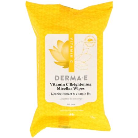 Derma E Vitamin C Brightening Micellar Wipes -- 30 Pre-Moistened Biodegradable Wipes