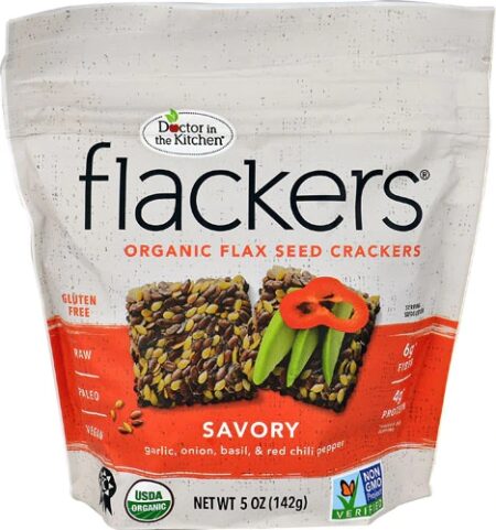 Doctor In The Kitchen Flackers® Organic Flax Seed Crackers Savory Garlic Onion Basil & Red Chile Pepper -- 5 oz