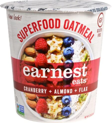 Earnest Eats Superfood Oatmeal Cup Gluten Free Cranberry Almond Flax -- 2.35 oz