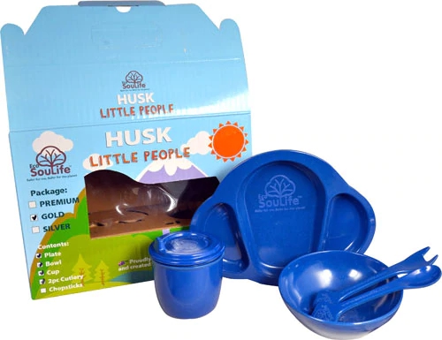 Conjunto de Louças EcoSouLife Husk Little People 5 Peças Azul - 1 Conjunto Premium Sustentável